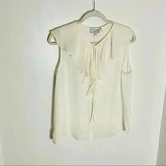 NWT Rickie Freeman for Teri Jon White Ruffle Silk Button Front Blouse - Picture 3 of 7